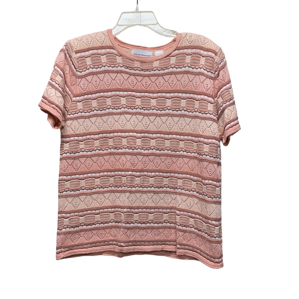 Alfred Dunner Dusty Rose & Cream Textured Short-Sleeve sweater